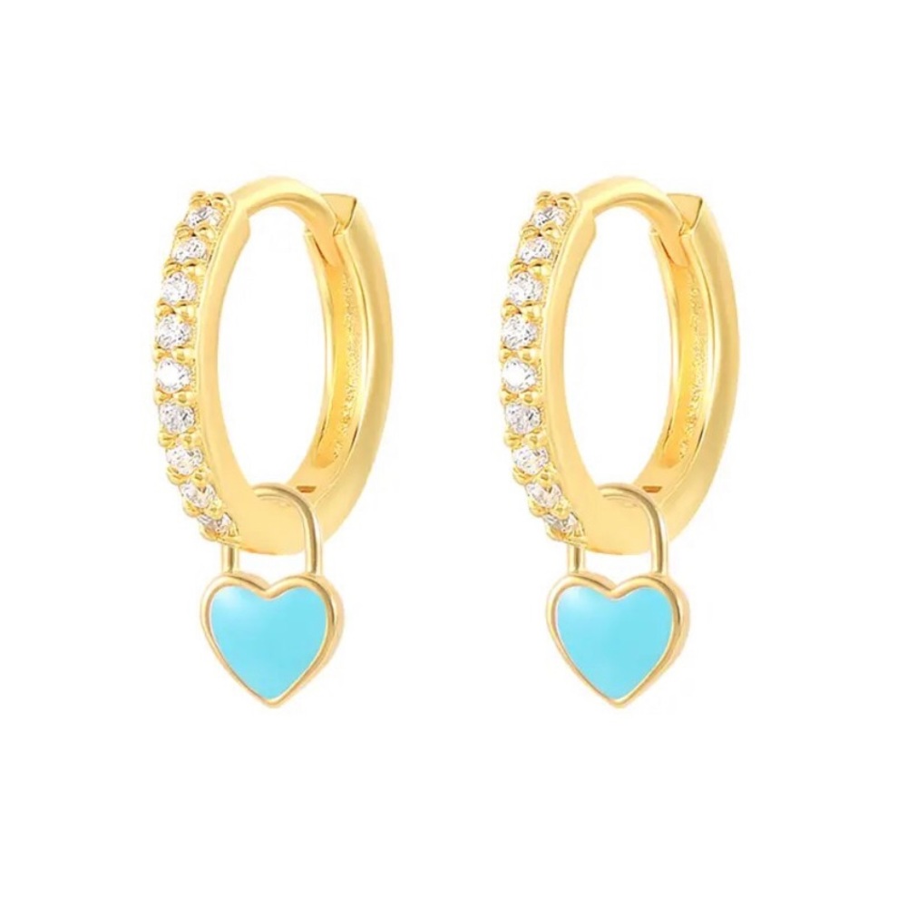 Blue heart hoop earrings